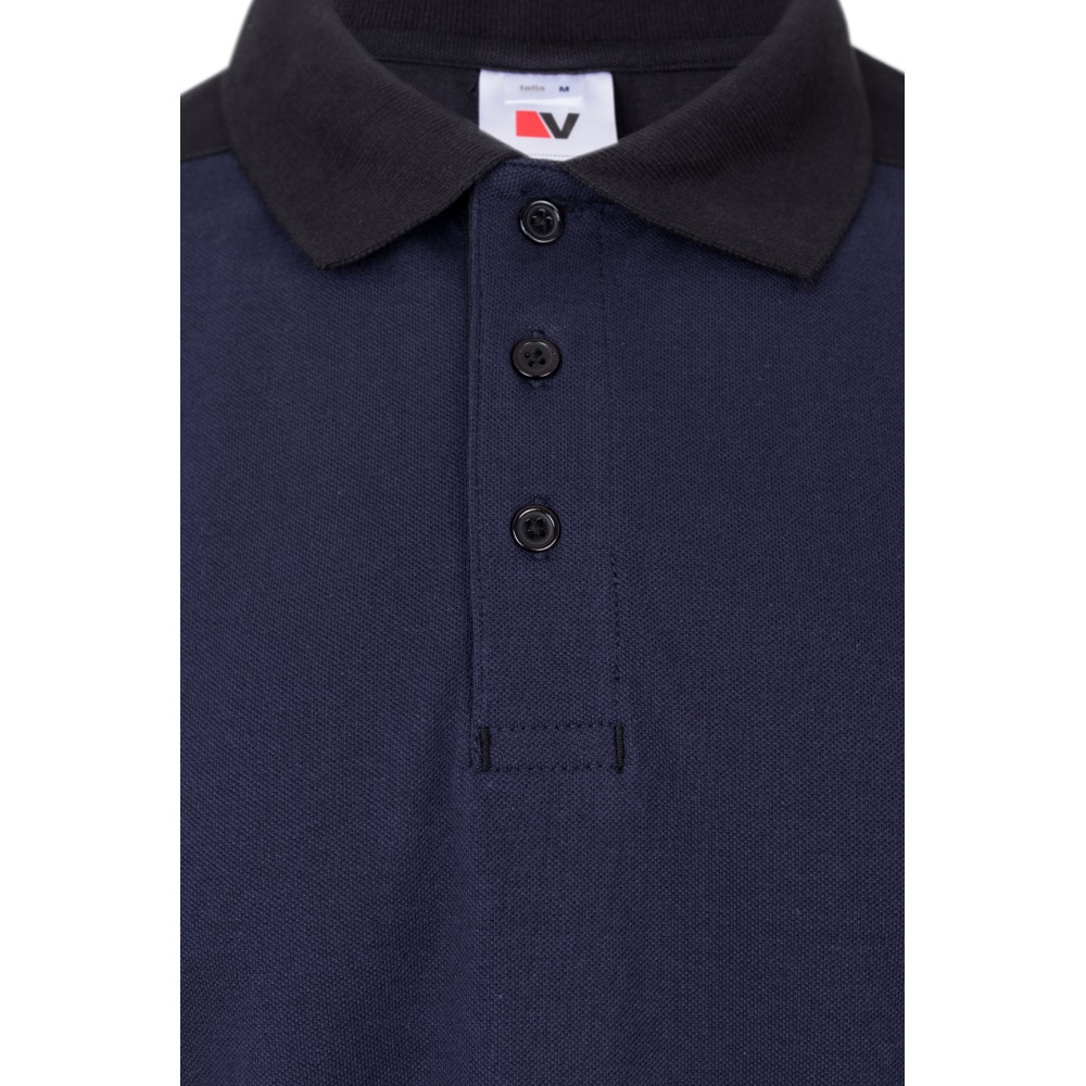 VL VELES. Polo de piqué elástico bicolor (200g/m²) con manga corta, en poliéster (96%) y elastano (4%)