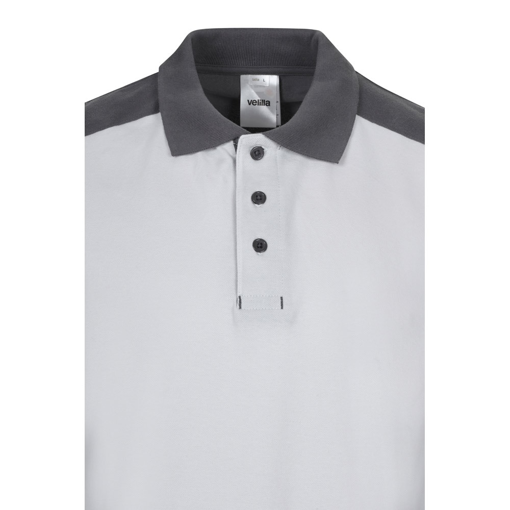 VL VELES. Polo de piqué elástico bicolor (200g/m²) con manga corta, en poliéster (96%) y elastano (4%)