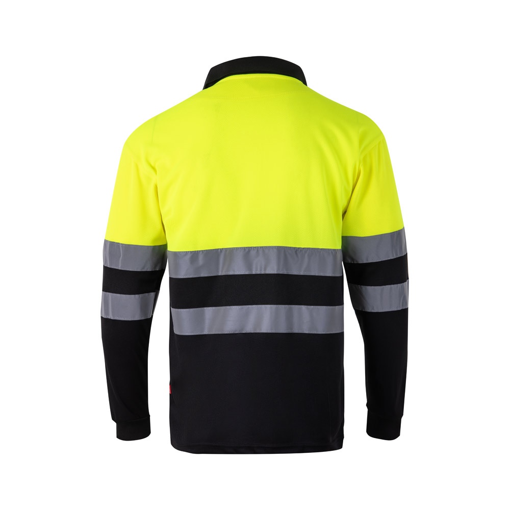 VL VULCAN. Polo bicolor ojo de pájaro (160g/m²) con manga larga, en poliéster (100%)