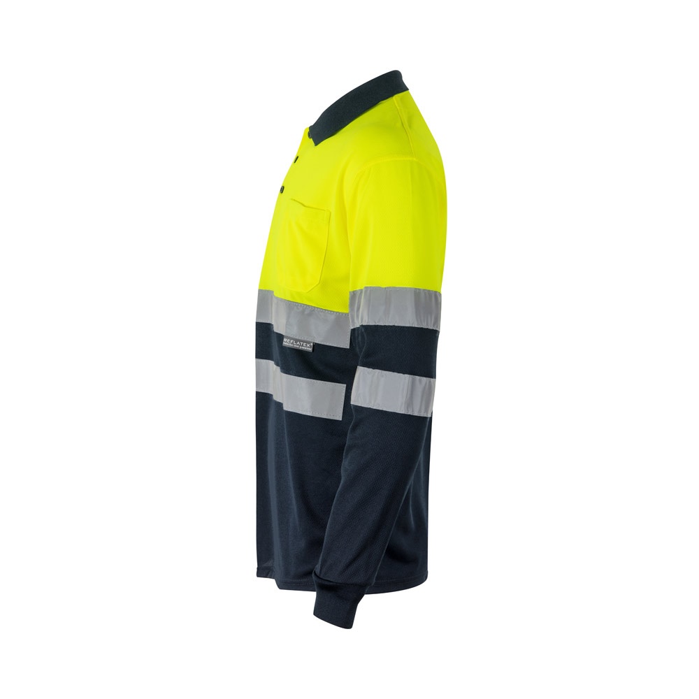 VL VULCAN. Polo bicolor ojo de pájaro (160g/m²) con manga larga, en poliéster (100%)