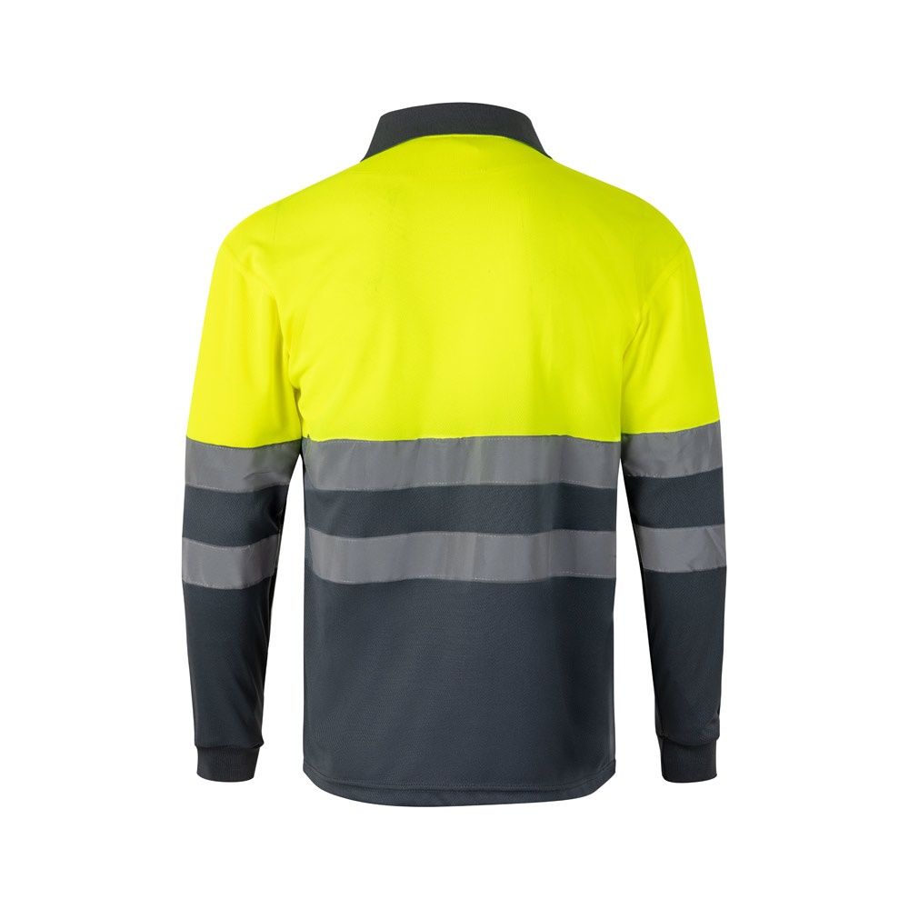 VL VULCAN. Polo bicolor ojo de pájaro (160g/m²) con manga larga, en poliéster (100%)