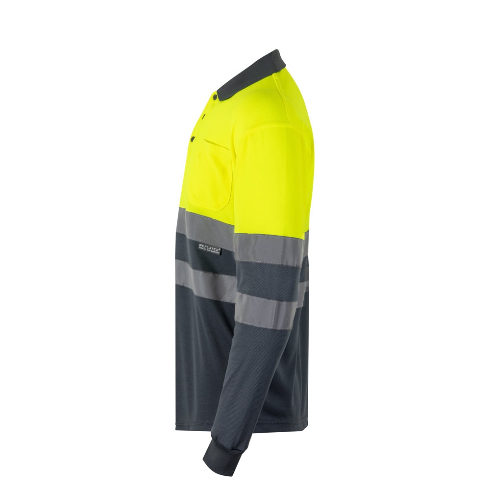 VL VULCAN. Polo bicolor ojo de pájaro (160g/m²) con manga larga, en poliéster (100%)
