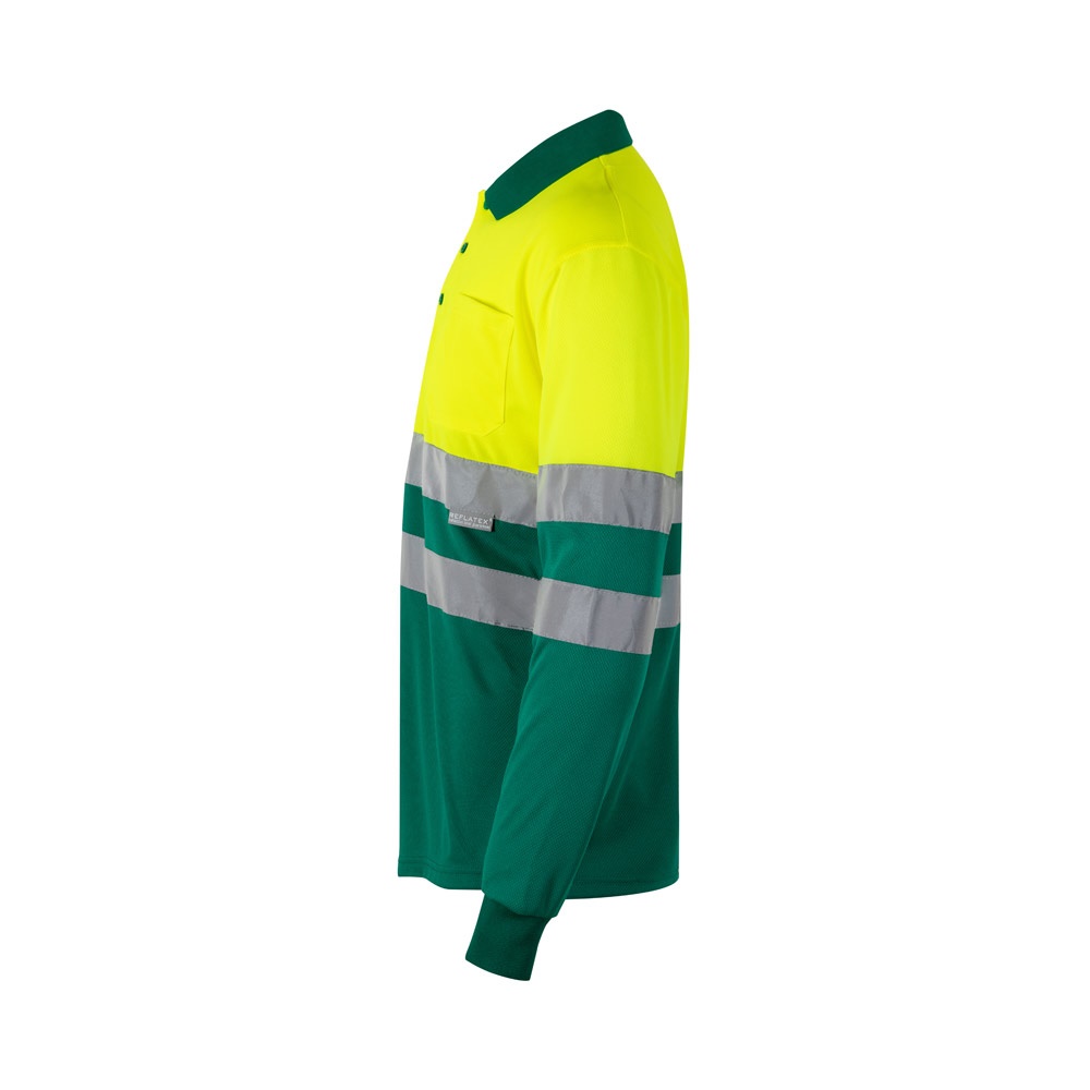 VL VULCAN. Polo bicolor ojo de pájaro (160g/m²) con manga larga, en poliéster (100%)