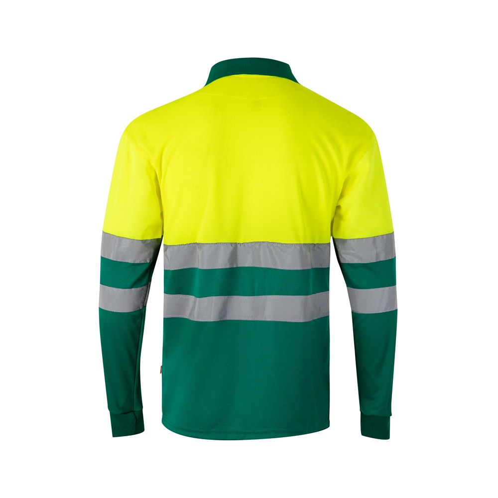 VL VULCAN. Polo bicolor ojo de pájaro (160g/m²) con manga larga, en poliéster (100%)