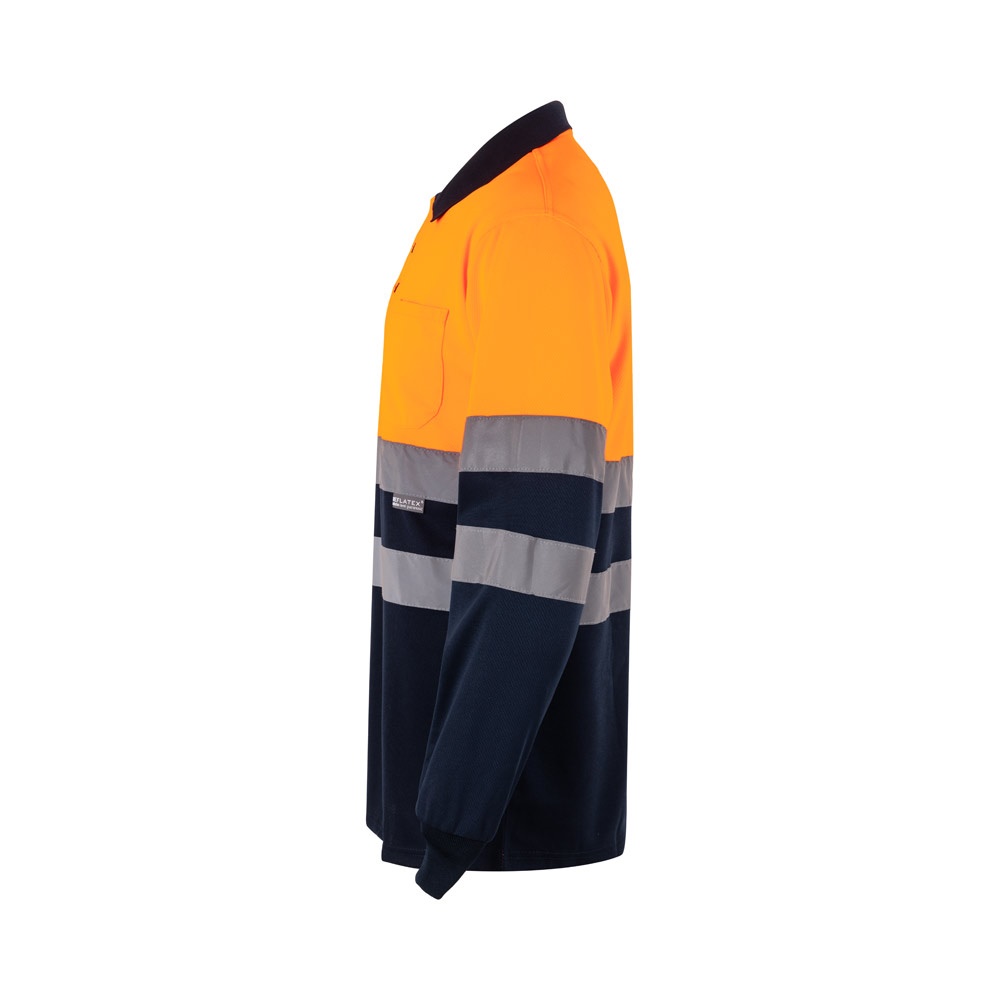VL VULCAN. Polo bicolor ojo de pájaro (160g/m²) con manga larga, en poliéster (100%)
