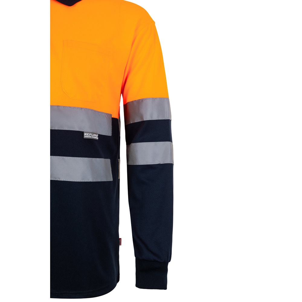 VL VULCAN. Polo bicolor ojo de pájaro (160g/m²) con manga larga, en poliéster (100%)