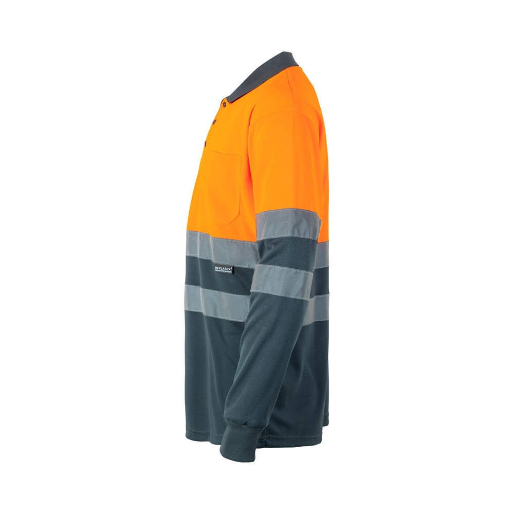 VL VULCAN. Polo bicolor ojo de pájaro (160g/m²) con manga larga, en poliéster (100%)