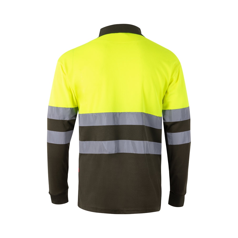 VL VULCAN. Polo bicolor ojo de pájaro (160g/m²) con manga larga, en poliéster (100%)