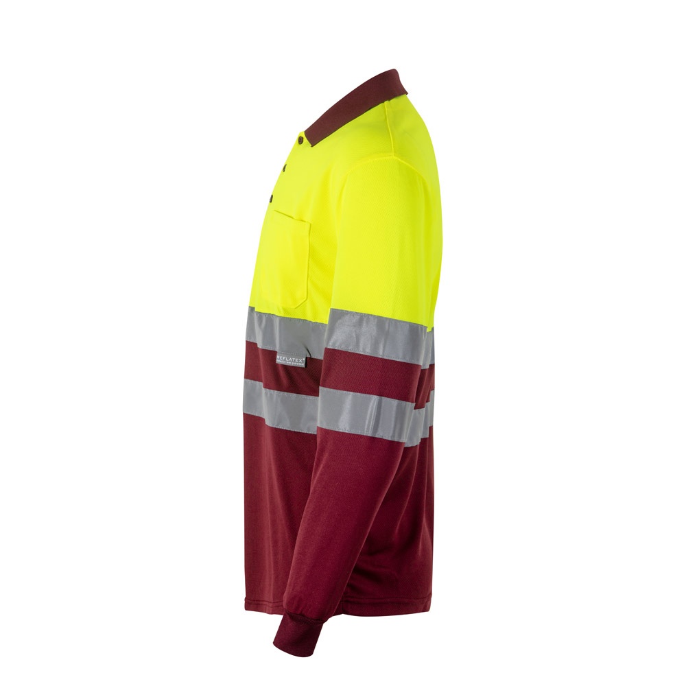 VL VULCAN. Polo bicolor ojo de pájaro (160g/m²) con manga larga, en poliéster (100%)