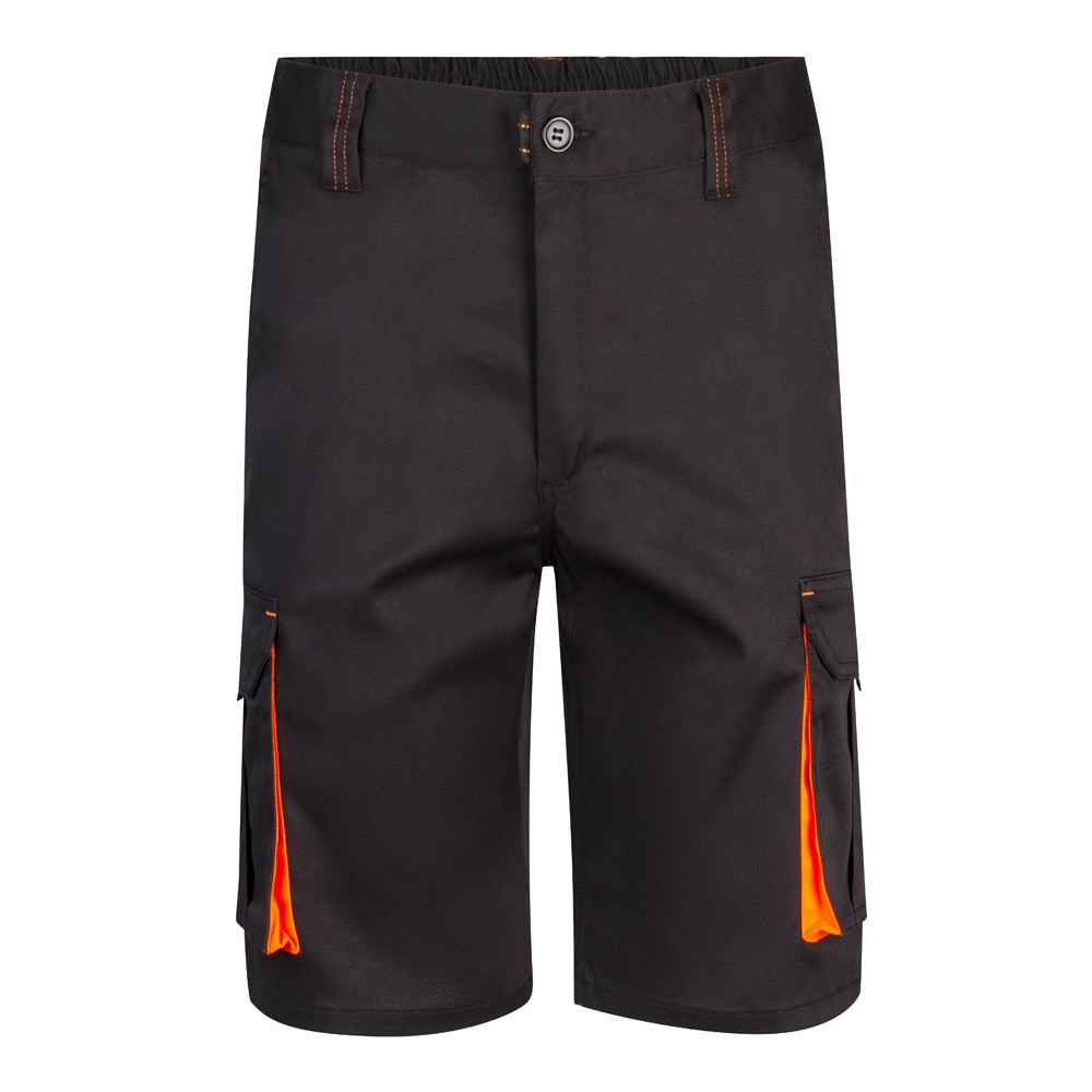 VL HEMERA. Bermudas elásticas bicolor y multibolsillos (240 g/m²), en algodón (46%), EME (38%) y poliéster (16%)