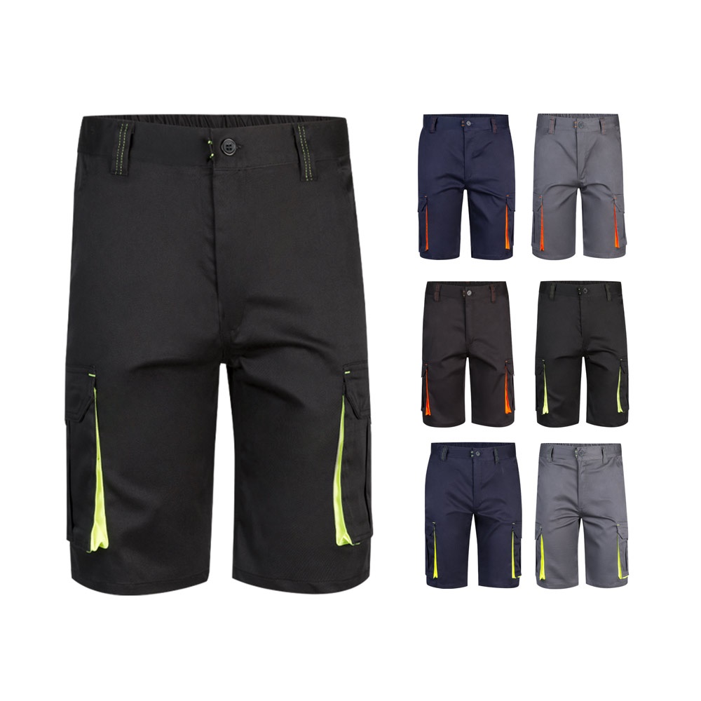 VL HEMERA. Bermudas elásticas bicolor y multibolsillos (240 g/m²), en algodón (46%), EME (38%) y poliéster (16%)