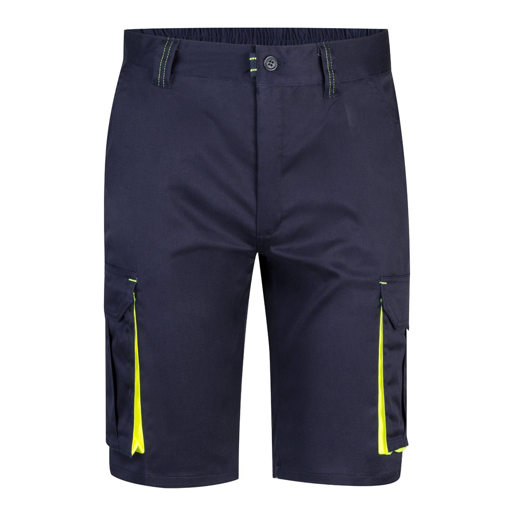 VL HEMERA. Bermudas elásticas bicolor y multibolsillos (240 g/m²), en algodón (46%), EME (38%) y poliéster (16%)