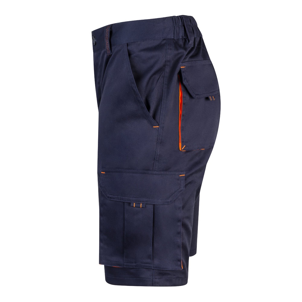 VL HEMERA. Bermudas elásticas bicolor y multibolsillos (240 g/m²), en algodón (46%), EME (38%) y poliéster (16%)