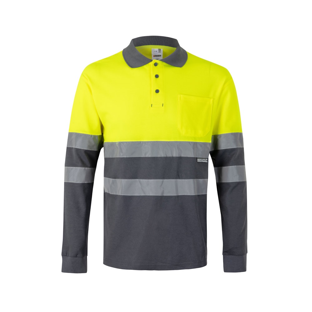VL PLUTO LARGE. Polo de piqué bicolor (150g/m²) con manga larga, en algodón (55%) y poliéster (45%)