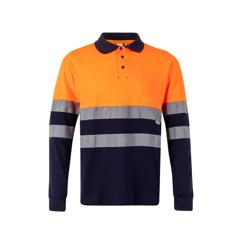 VL PLUTO LARGE. Polo de piqué bicolor (150g/m²) con manga larga, en algodón (55%) y poliéster (45%)