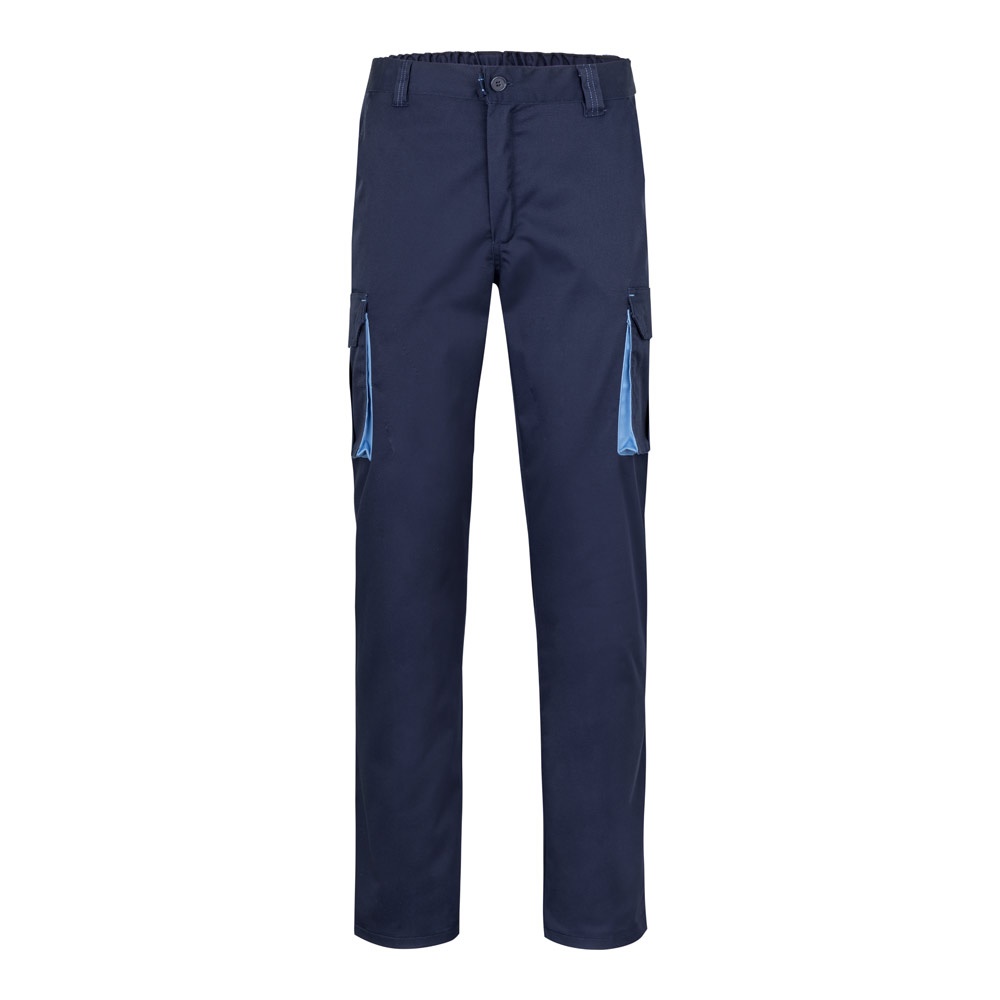 VL FIDES. Pantalón elástico bicolor multibolsillos (240g/m²), en algodón (46%), EME (38%) y poliéster (16%)