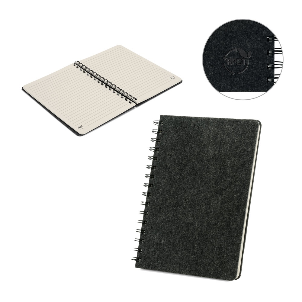 MISHIMA. Cuaderno A5 con tapa semidura de fieltro reciclado (100% rPET) con anillas y páginas rayadas