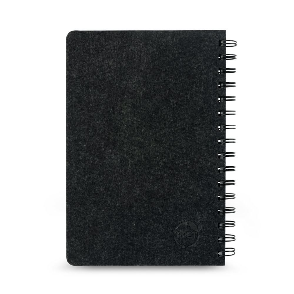 MISHIMA. Cuaderno A5 con tapa semidura de fieltro reciclado (100% rPET) con anillas y páginas rayadas
