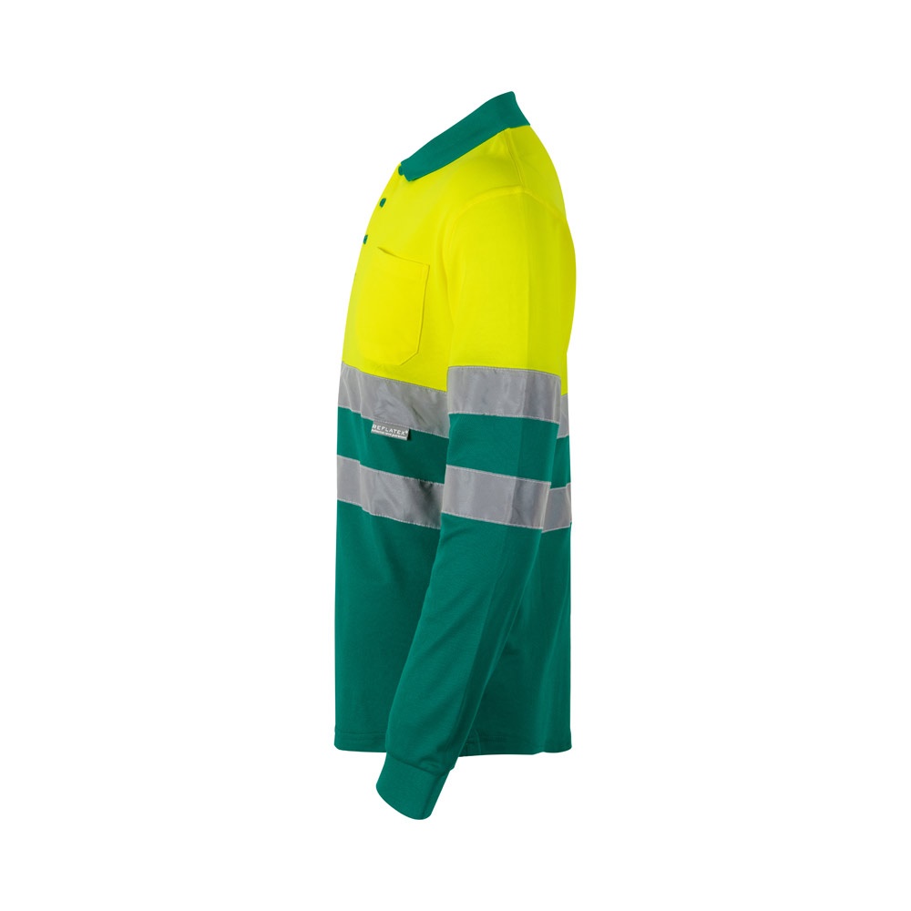 VL PLUTO LARGE. Polo de piqué bicolor (150g/m²) con manga larga, en algodón (55%) y poliéster (45%)