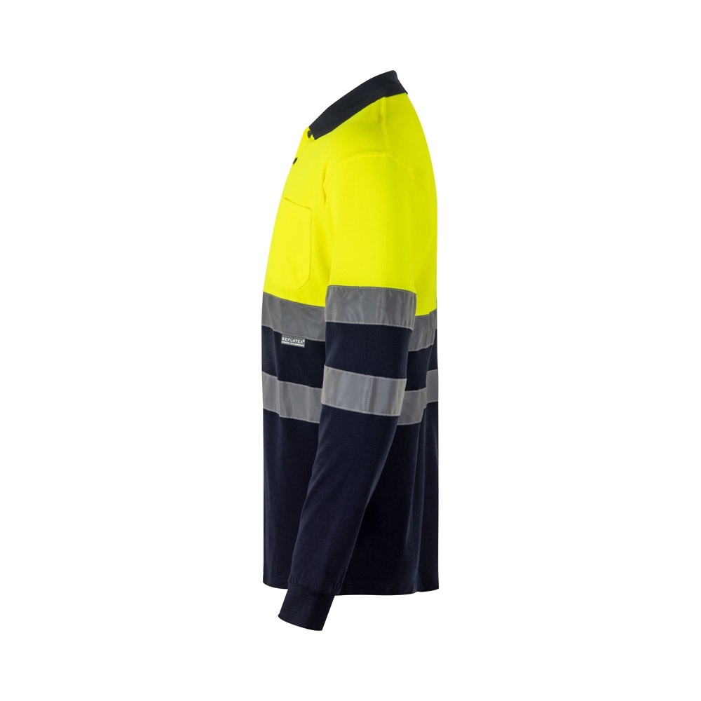 VL PLUTO LARGE. Polo de piqué bicolor (150g/m²) con manga larga, en algodón (55%) y poliéster (45%)