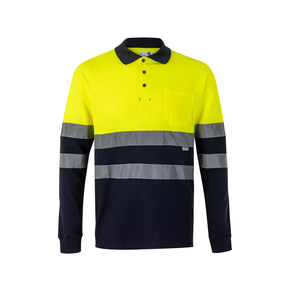 VL PLUTO LARGE. Polo de piqué bicolor (150g/m²) con manga larga, en algodón (55%) y poliéster (45%)