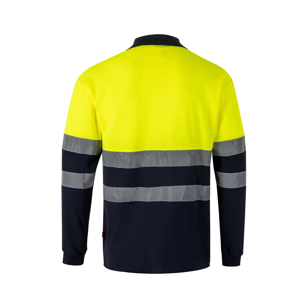 VL PLUTO LARGE. Polo de piqué bicolor (150g/m²) con manga larga, en algodón (55%) y poliéster (45%)