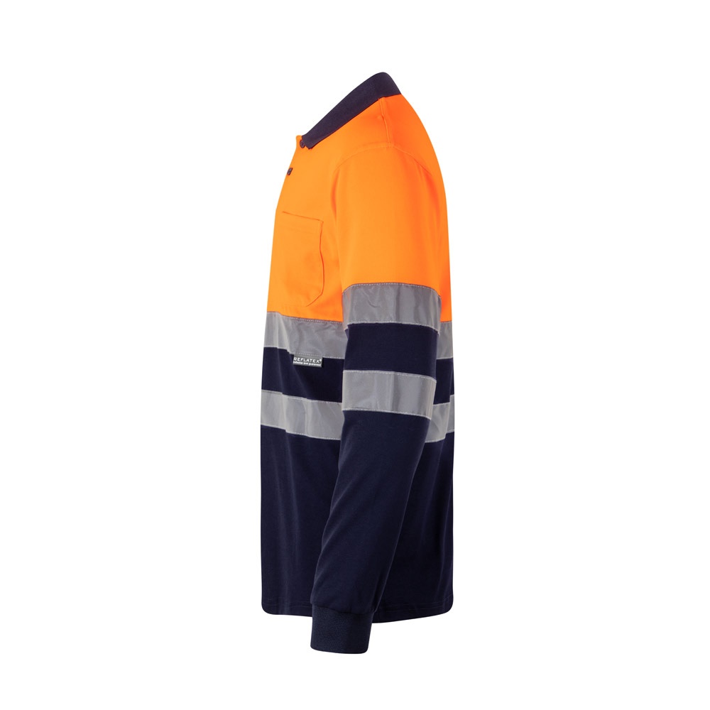 VL PLUTO LARGE. Polo de piqué bicolor (150g/m²) con manga larga, en algodón (55%) y poliéster (45%)