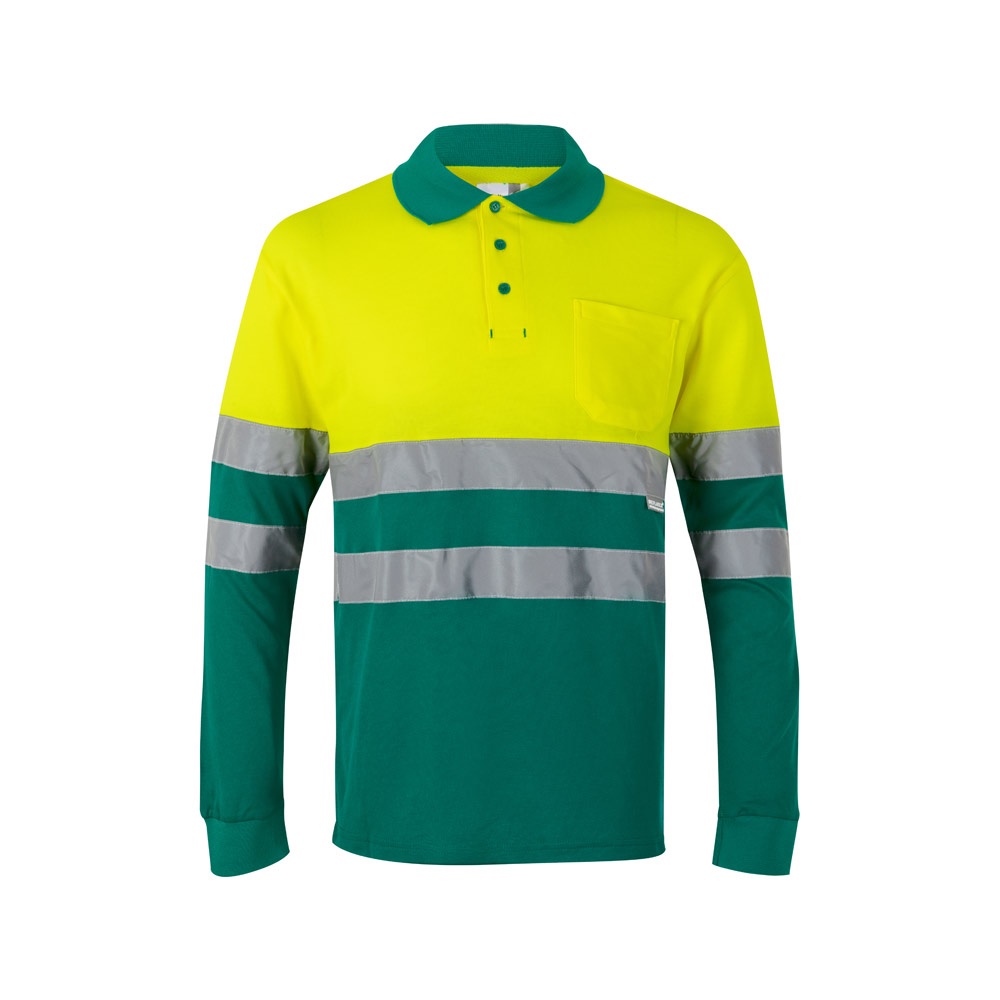 VL PLUTO LARGE. Polo de piqué bicolor (150g/m²) con manga larga, en algodón (55%) y poliéster (45%)