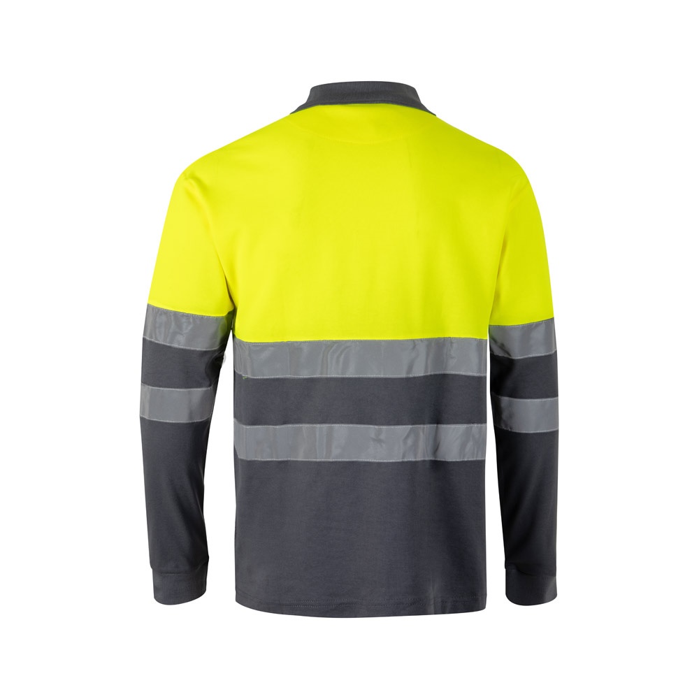 VL PLUTO LARGE. Polo de piqué bicolor (150g/m²) con manga larga, en algodón (55%) y poliéster (45%)