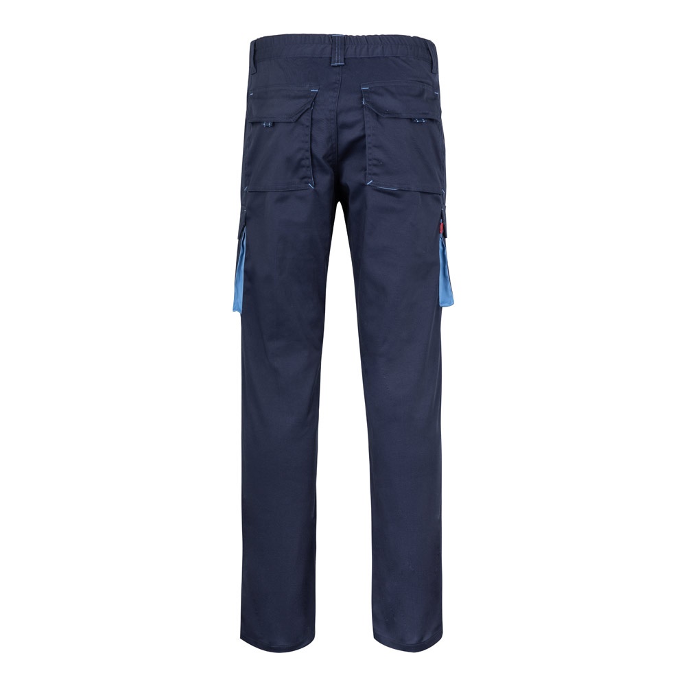 VL FIDES. Pantalón elástico bicolor multibolsillos (240g/m²), en algodón (46%), EME (38%) y poliéster (16%)