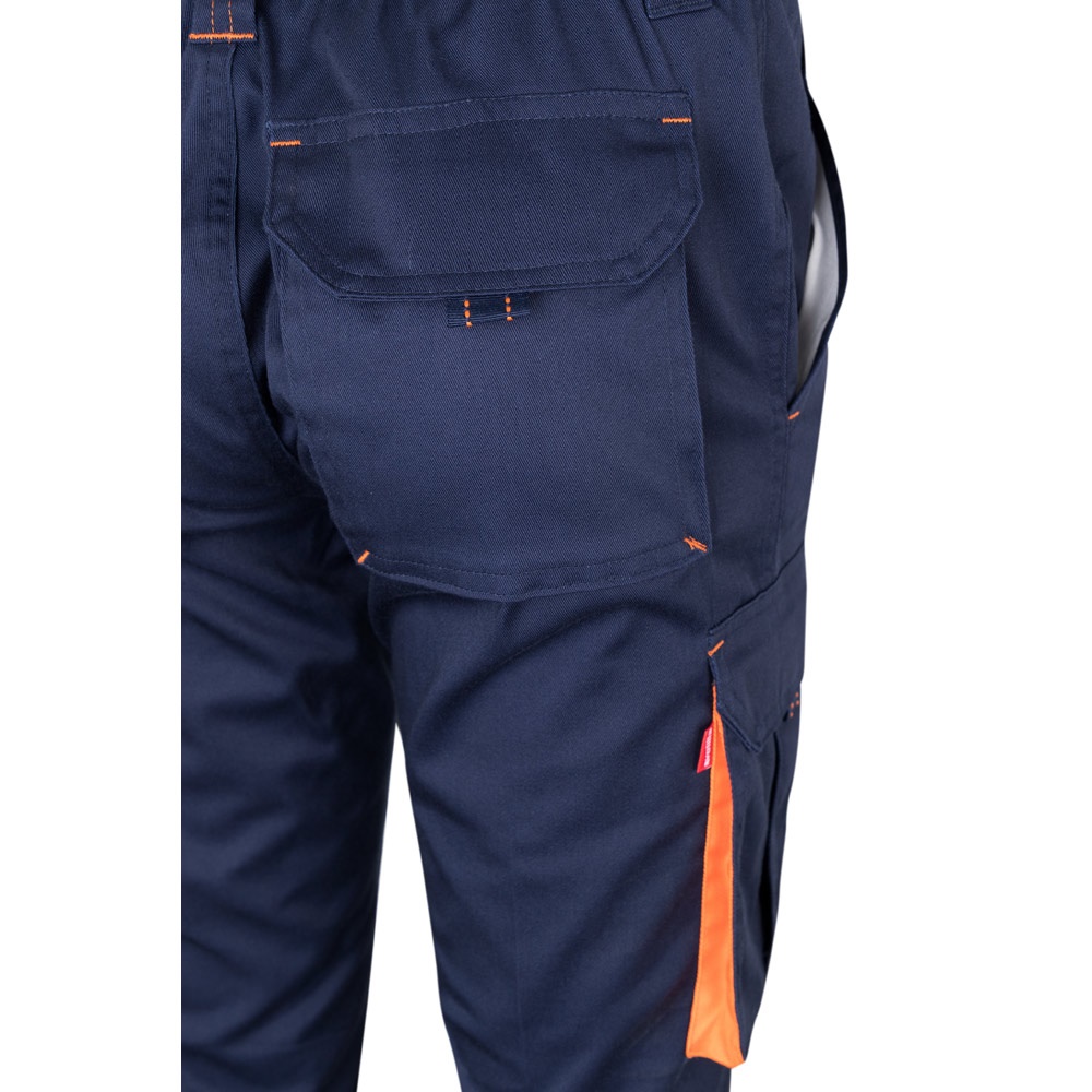 VL FIDES. Pantalón elástico bicolor multibolsillos (240g/m²), en algodón (46%), EME (38%) y poliéster (16%)