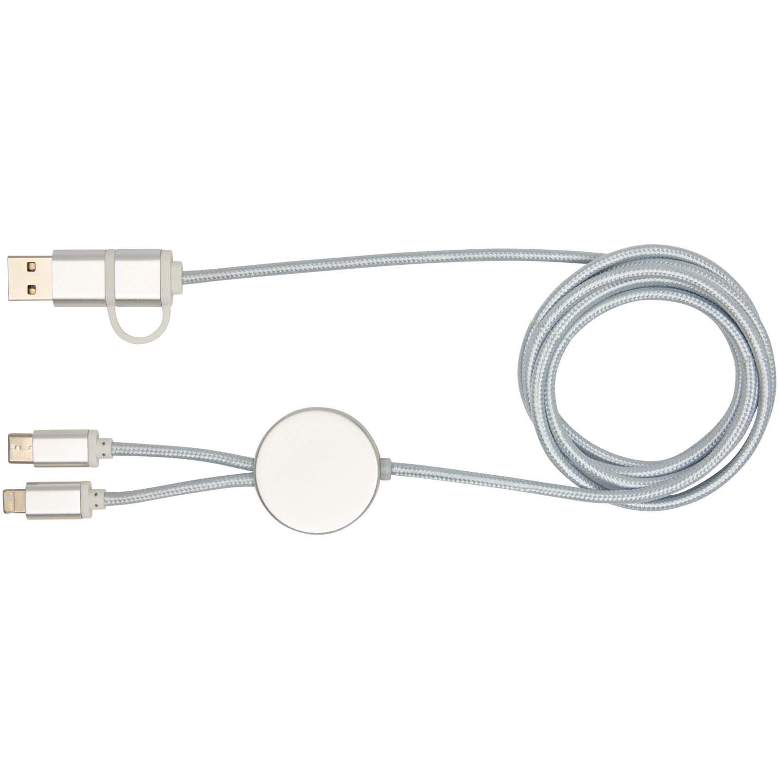 Cable 5 en 1 de aluminio y plástico reciclado de 150 cm para sincronización de datos y carga rápida de 27 W Alasia