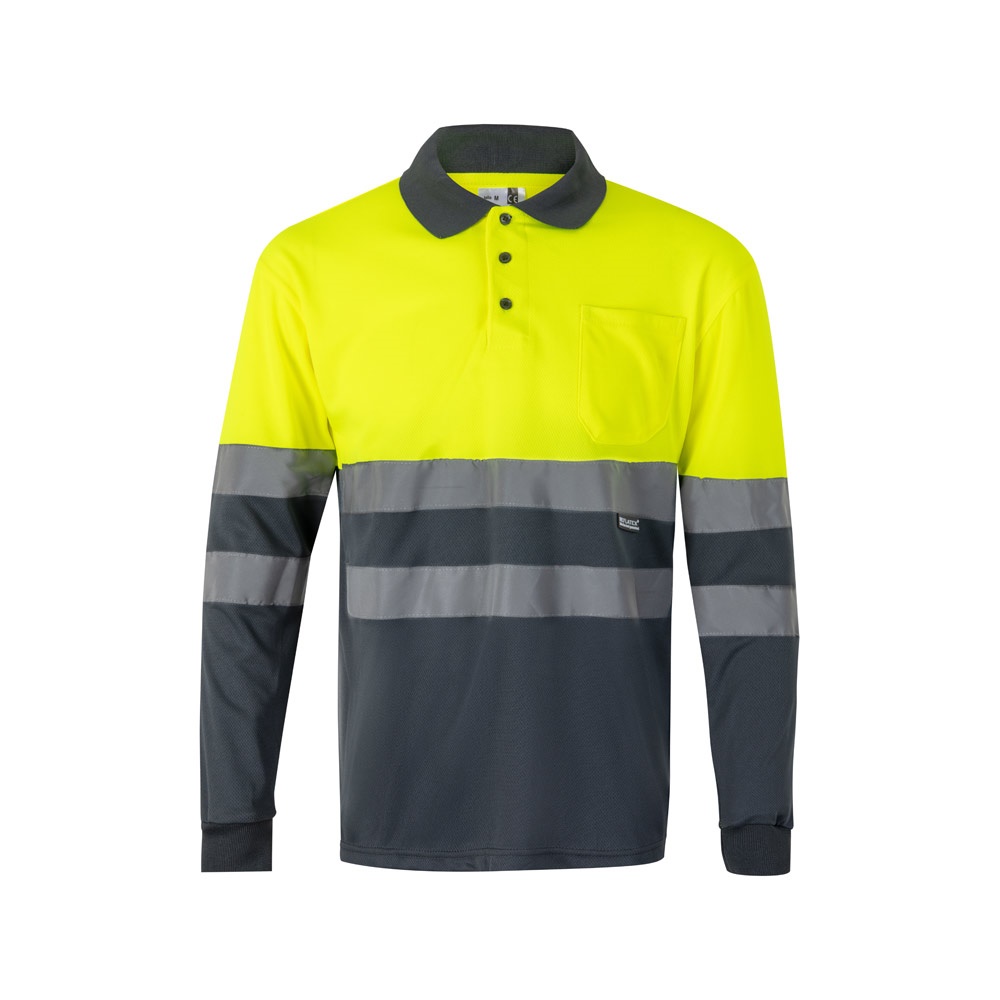 VL VULCAN LARGE. Polo bicolor ojo de pájaro (160g/m²) con manga larga, en poliéster (100%)