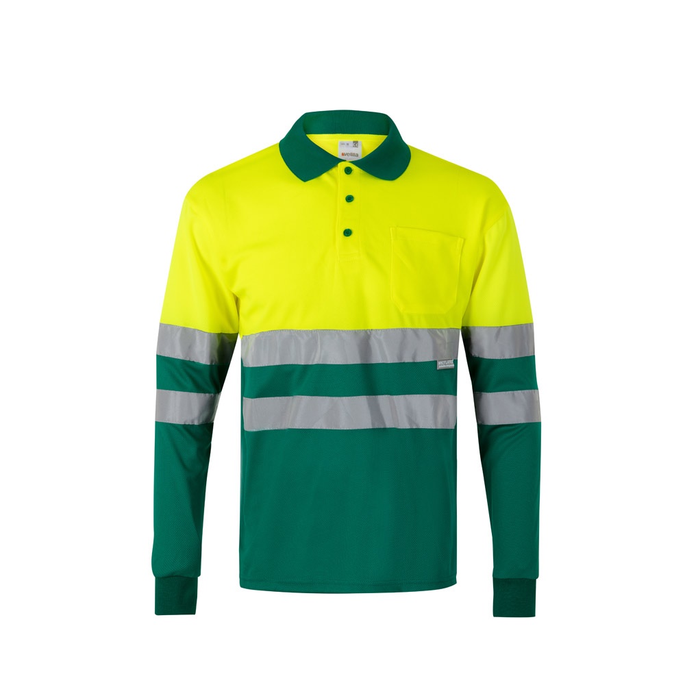 VL VULCAN LARGE. Polo bicolor ojo de pájaro (160g/m²) con manga larga, en poliéster (100%)