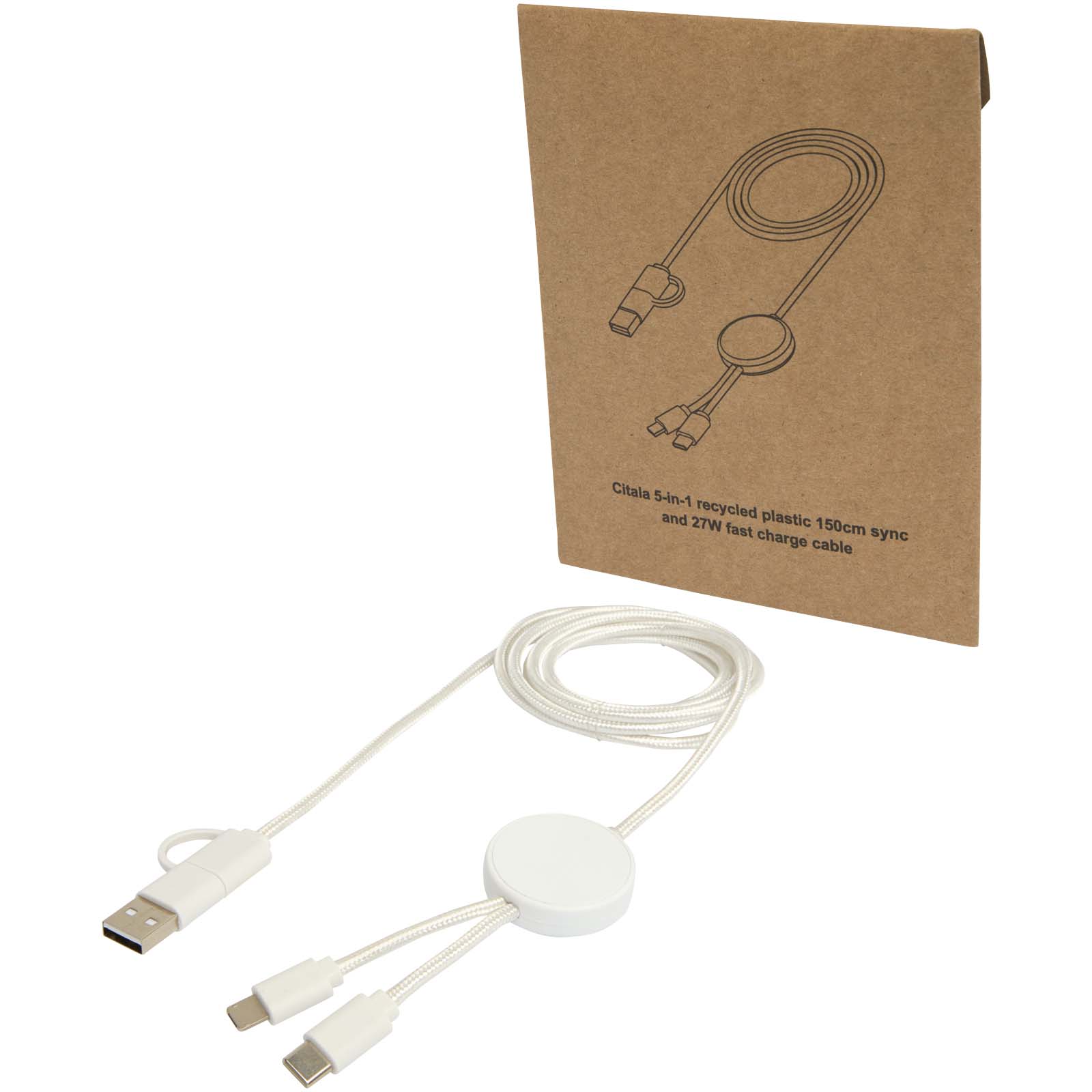 Cable 5 en 1 de plástico reciclado de 150 cm para sincronización de datos y carga rápida de 27 W Citala