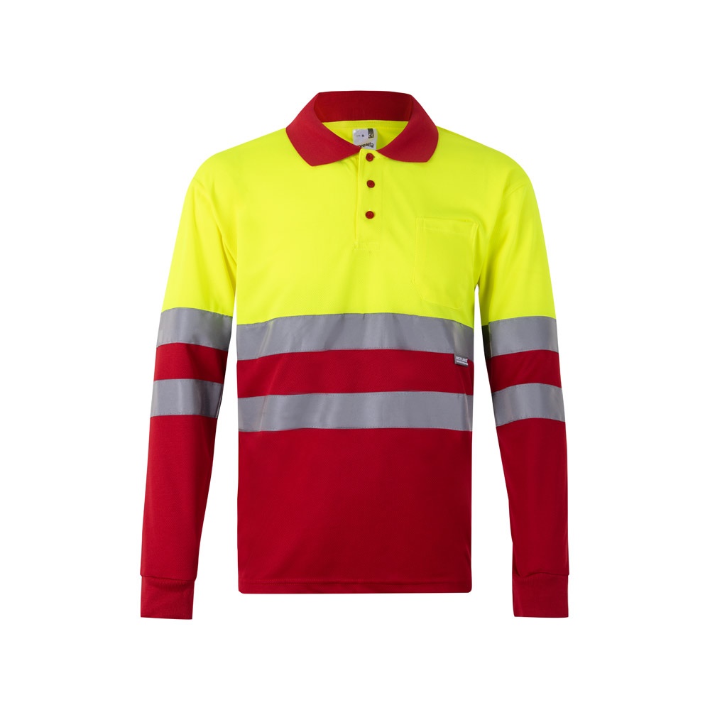 VL VULCAN LARGE. Polo bicolor ojo de pájaro (160g/m²) con manga larga, en poliéster (100%)