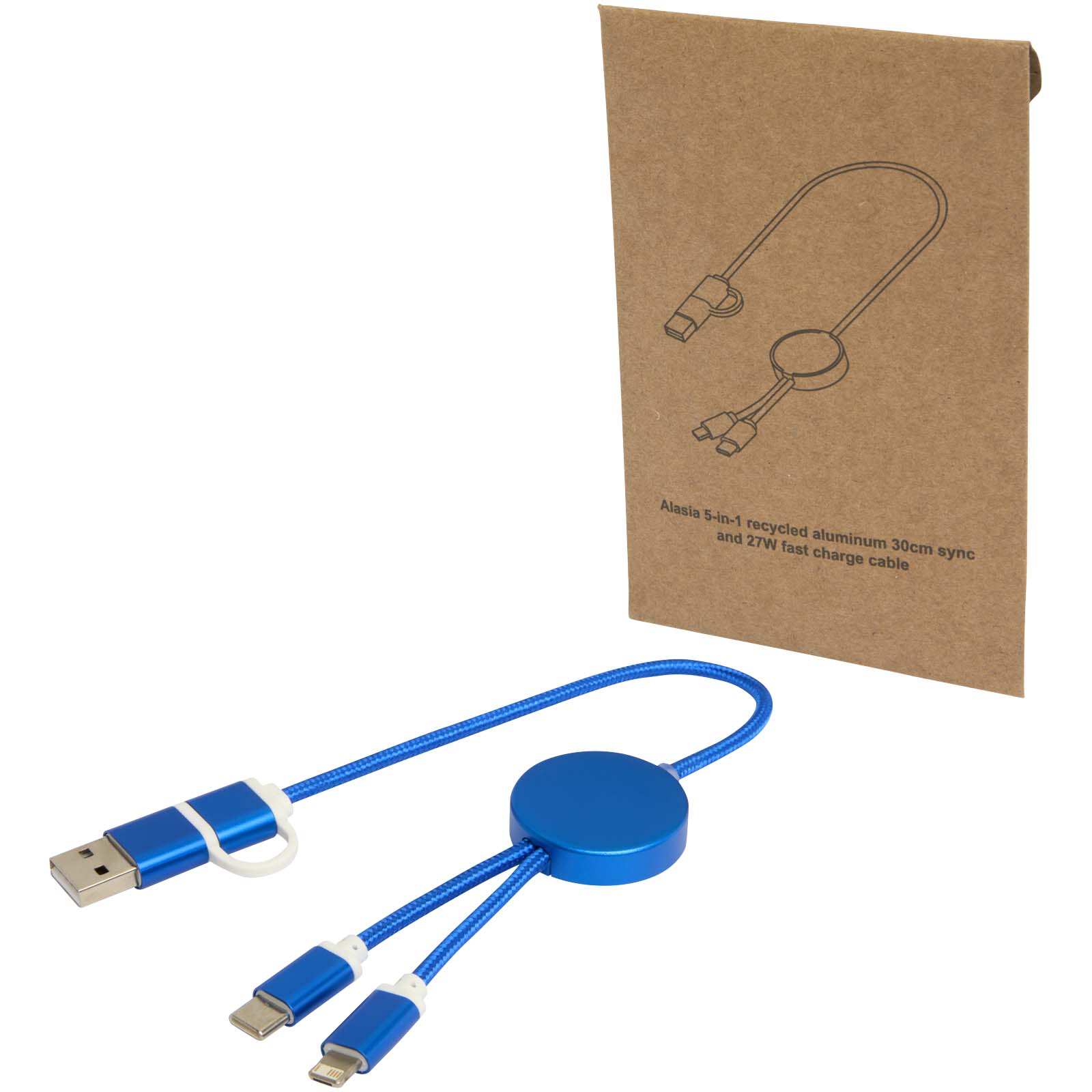 Cable 5 en 1 de aluminio y plástico reciclado de 30 cm para sincronización de datos y carga rápida de 27 W Alasia