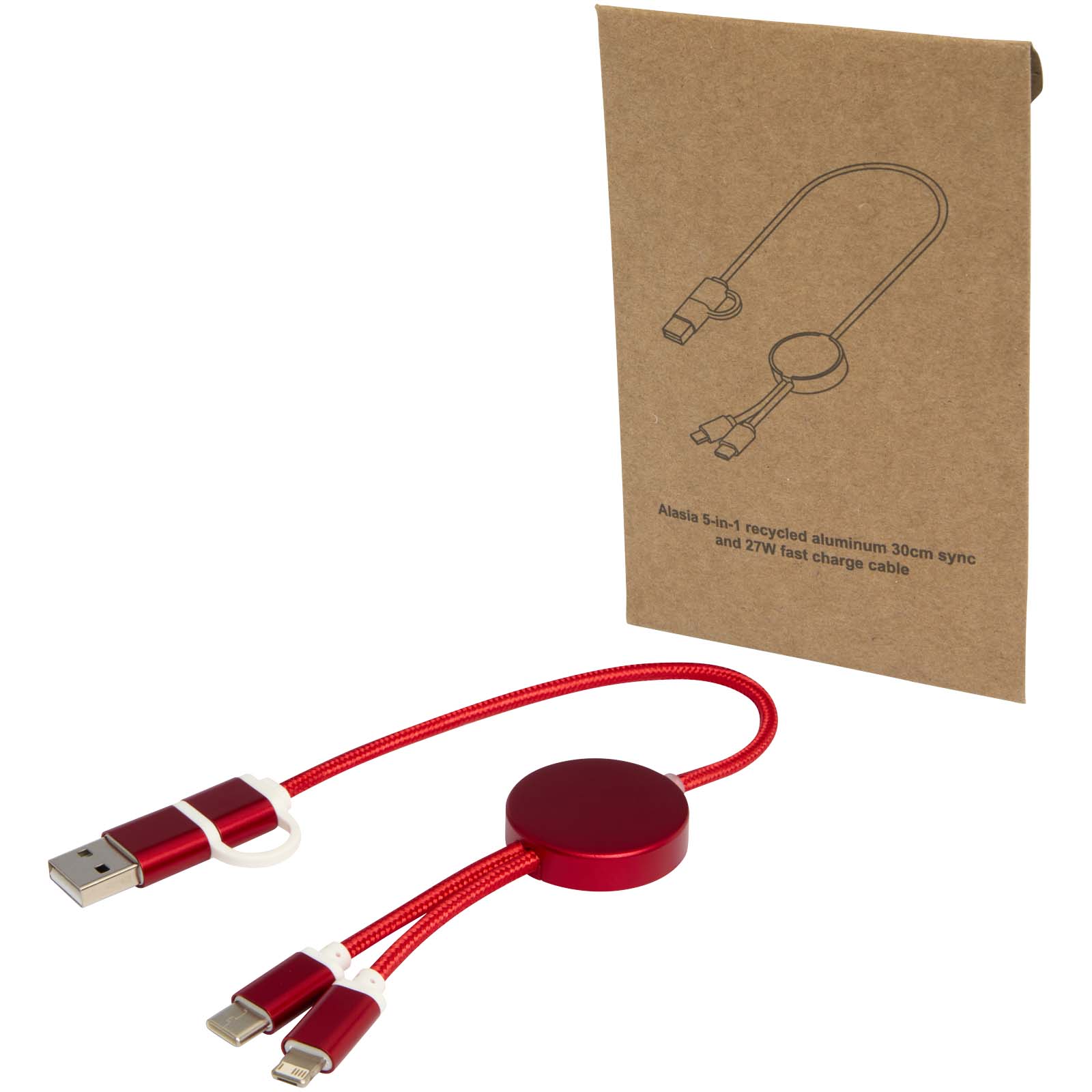 Cable 5 en 1 de aluminio y plástico reciclado de 30 cm para sincronización de datos y carga rápida de 27 W Alasia