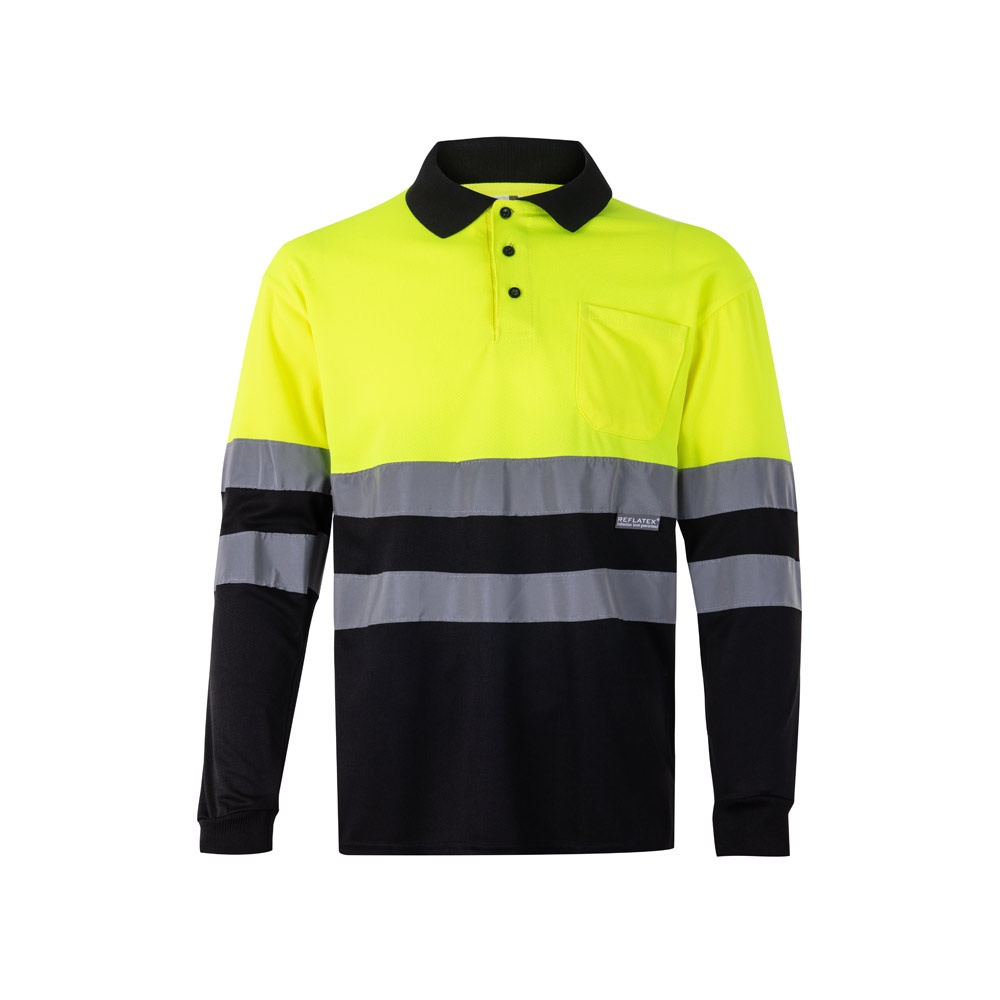 VL VULCAN LARGE. Polo bicolor ojo de pájaro (160g/m²) con manga larga, en poliéster (100%)