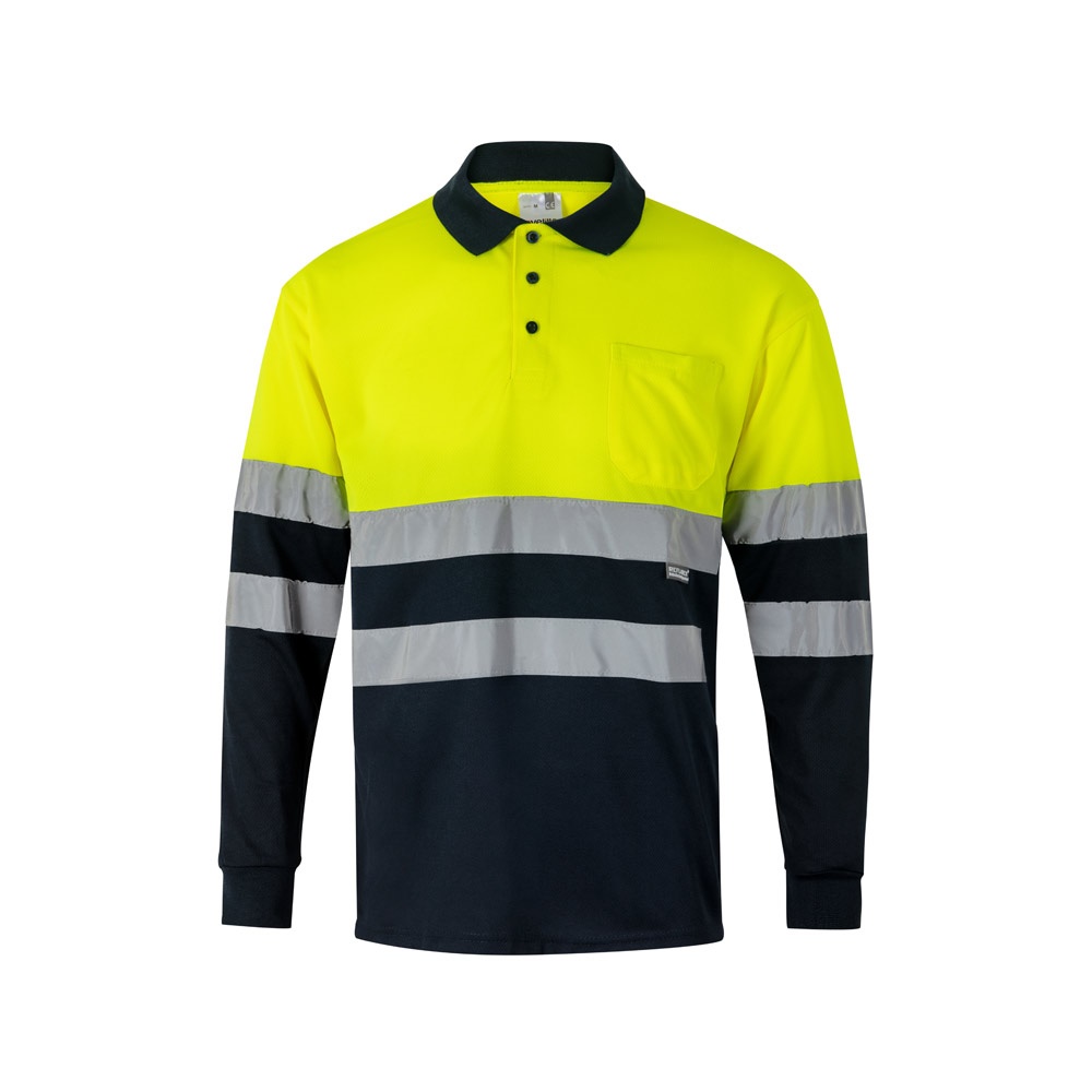 VL VULCAN LARGE. Polo bicolor ojo de pájaro (160g/m²) con manga larga, en poliéster (100%)