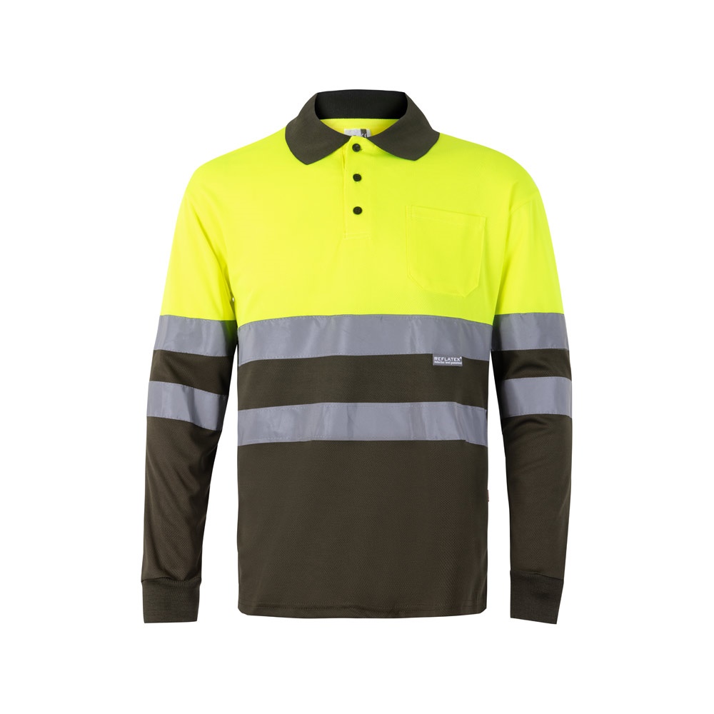 VL VULCAN LARGE. Polo bicolor ojo de pájaro (160g/m²) con manga larga, en poliéster (100%)