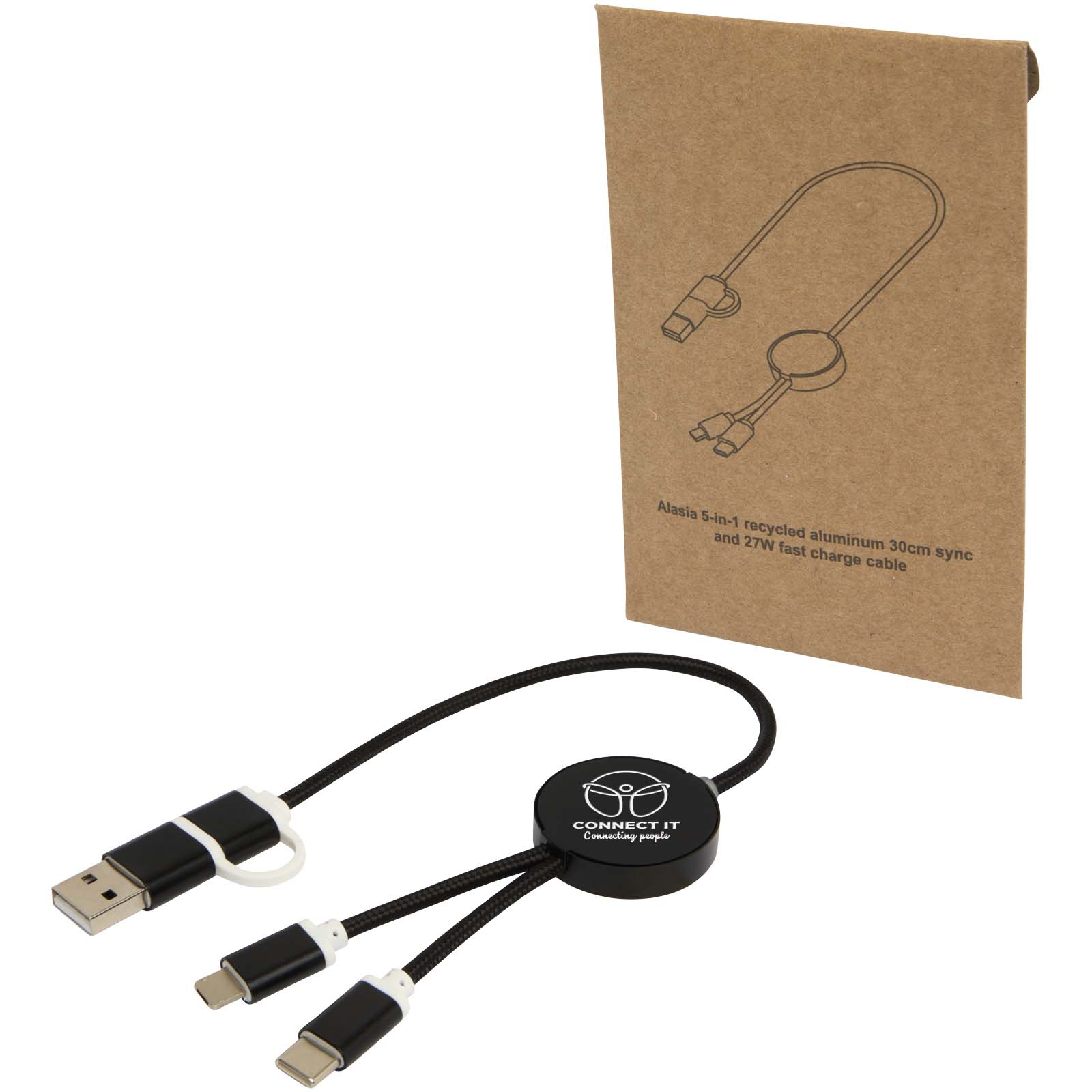 Cable 5 en 1 de aluminio y plástico reciclado de 30 cm para sincronización de datos y carga rápida de 27 W Alasia