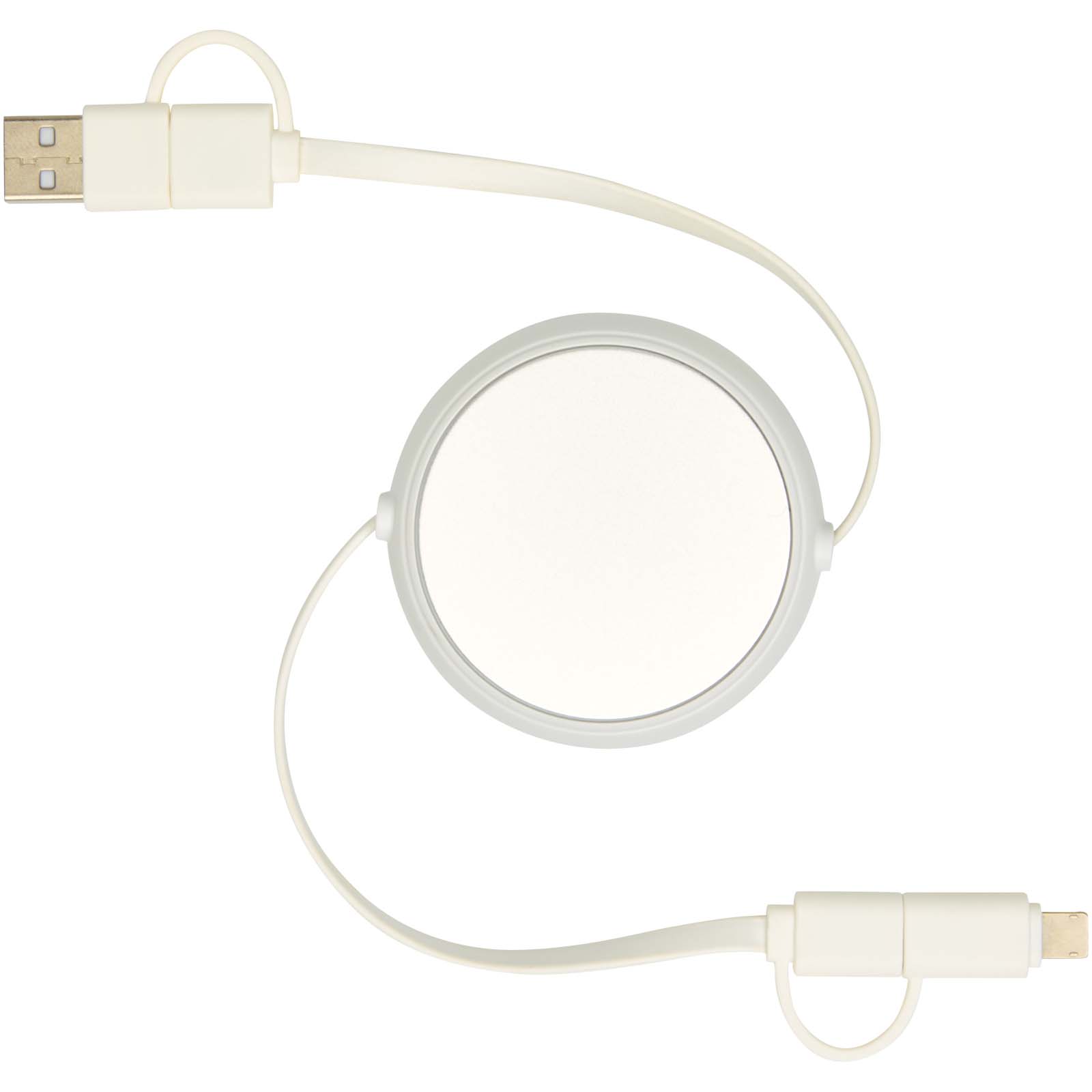 Cable retráctil 5 en 1 de 100 cm de plástico reciclado y aluminio para sincronización de datos y carga rápida de 45 W Alasia