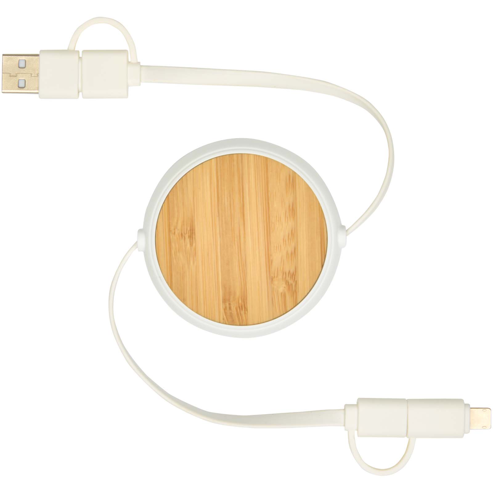 Cable retráctil 5 en 1 de plástico reciclado de 100 cm para sincronización de datos y carga rápida de 45 W con detalles de bambú Chechia