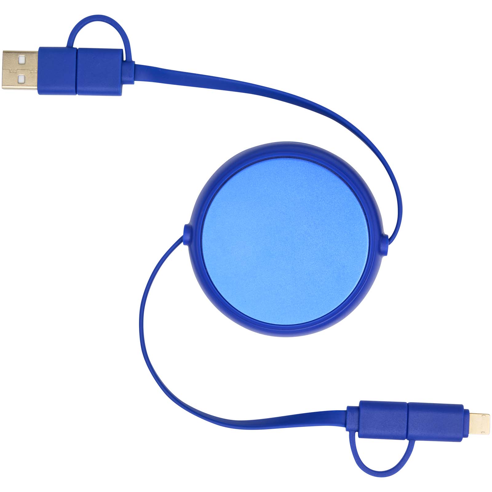Cable retráctil 5 en 1 de 100 cm de plástico reciclado y aluminio para sincronización de datos y carga rápida de 45 W Alasia