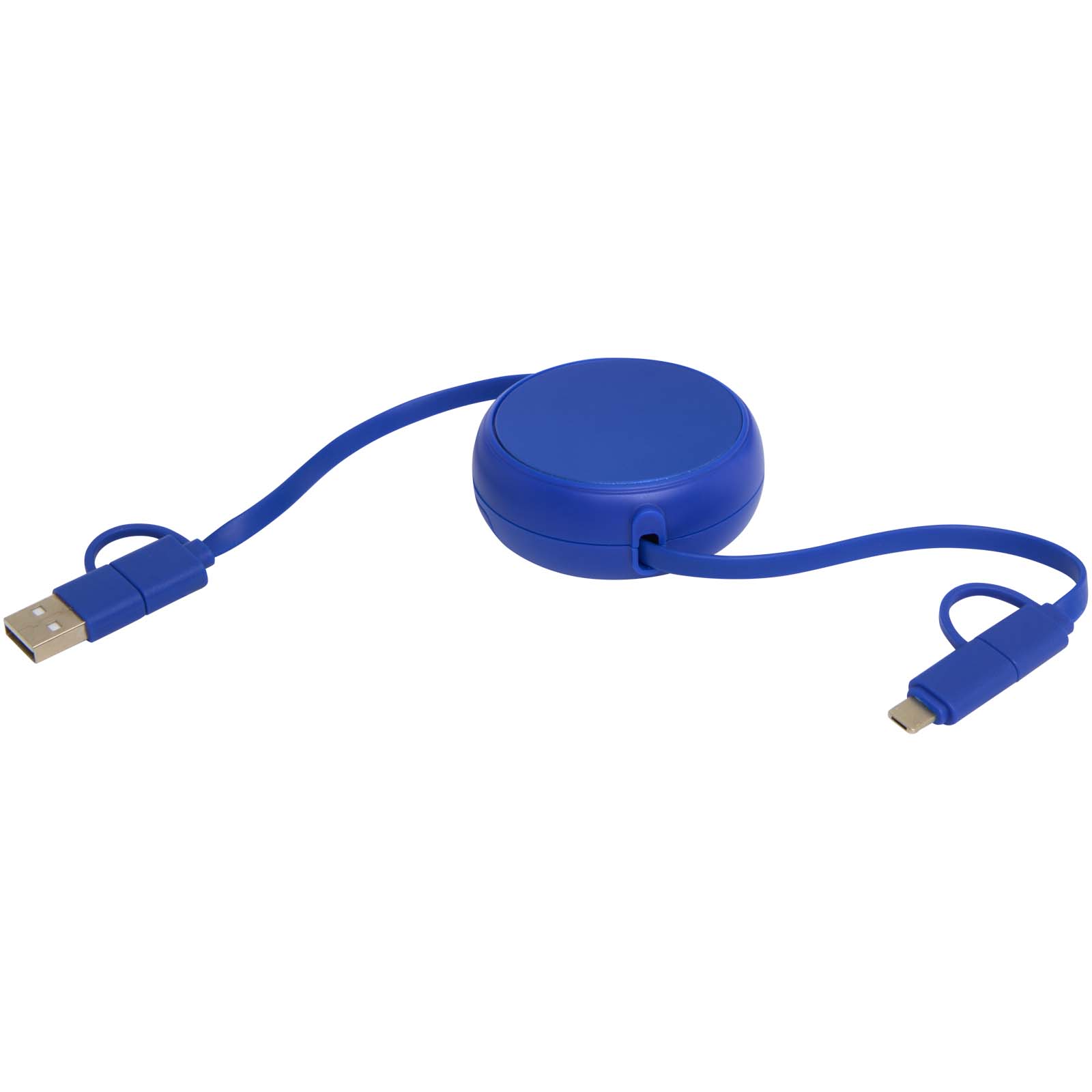 Cable retráctil 5 en 1 de 100 cm de plástico reciclado y aluminio para sincronización de datos y carga rápida de 45 W Alasia