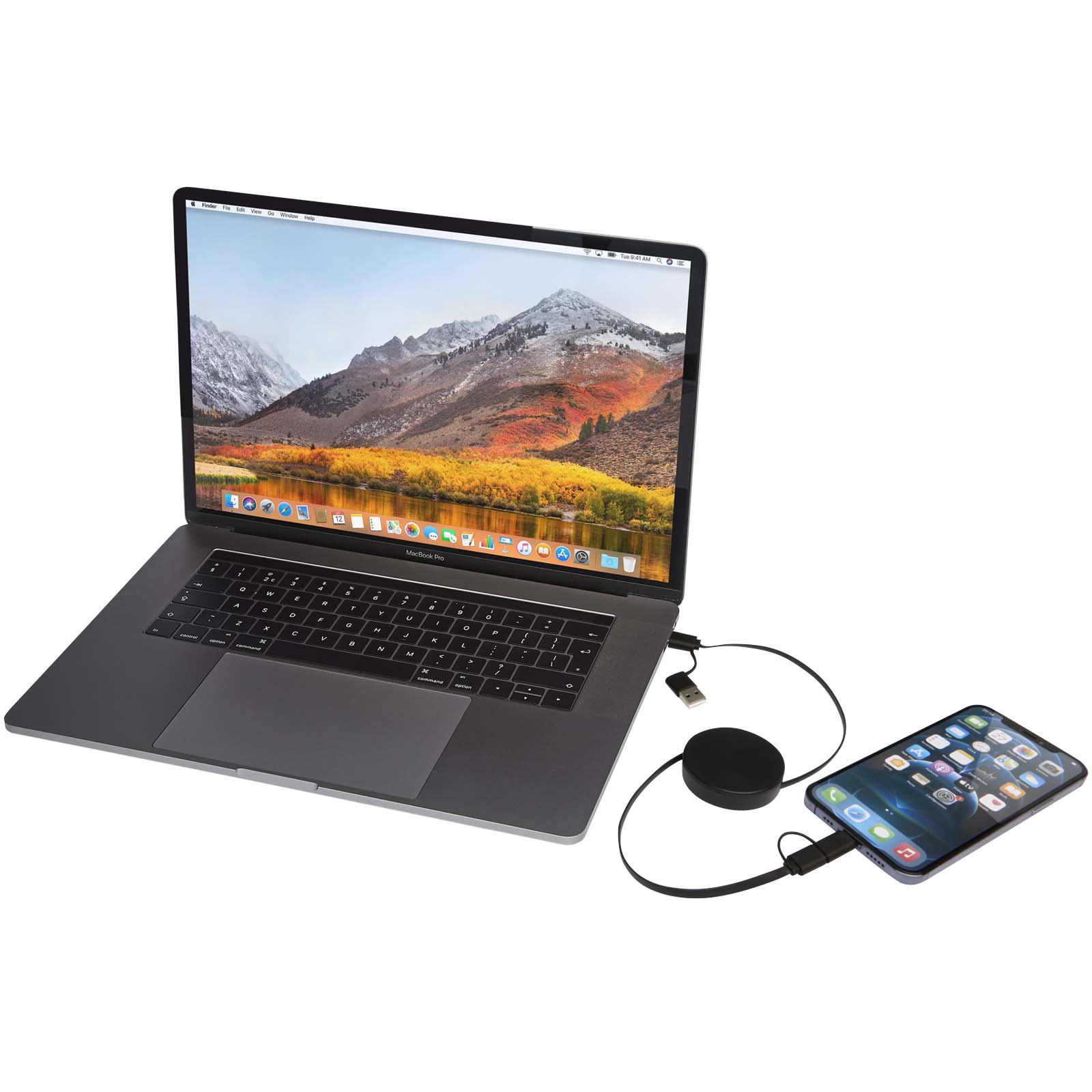 Cable retráctil 5 en 1 de plástico reciclado de 90 cm para sincronización de datos y carga rápida de 40 W Citala