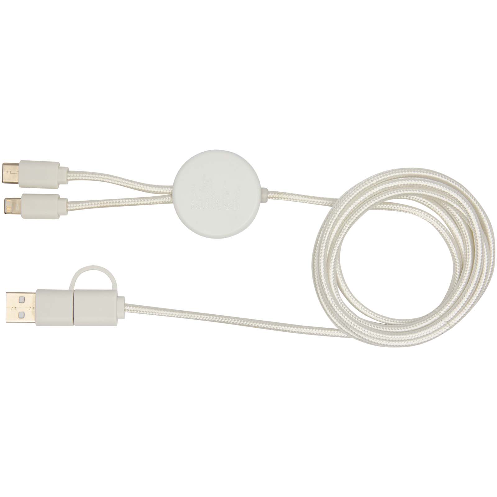 Cable 5 en 1 de plástico reciclado de 150 cm para sincronización de datos y carga rápida de 27 W con detalles de bambú Chechia