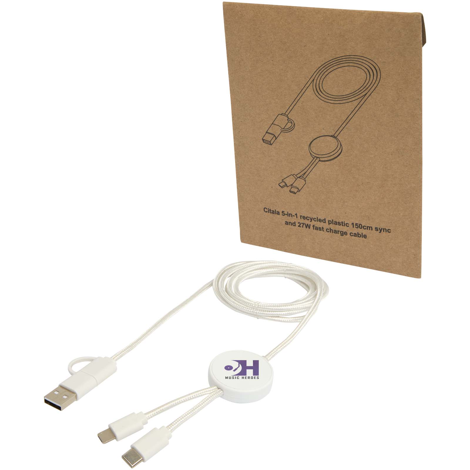 Cable 5 en 1 de plástico reciclado de 150 cm para sincronización de datos y carga rápida de 27 W Citala