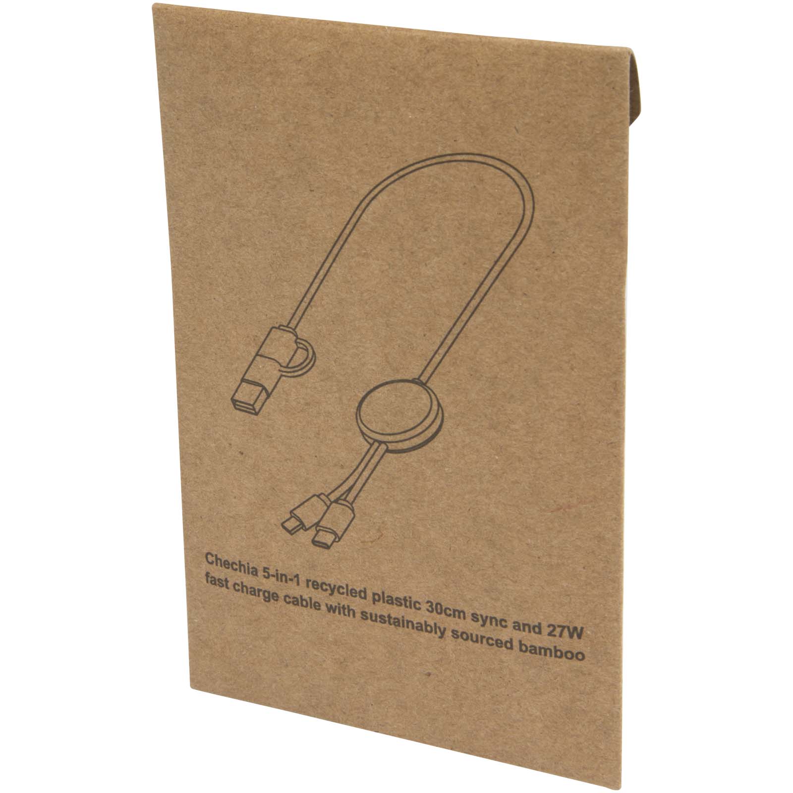 Cable 5 en 1 de plástico reciclado de 30 cm para sincronización de datos y carga rápida de 27 W con detalles de bambú Chechia